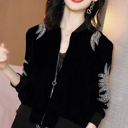 Luxury Designer Crop Jacket Woman Short Winter Coat Female 2024 Rhinestone Clothing Bomber Jackets Autumn Clothes Baseball Coats